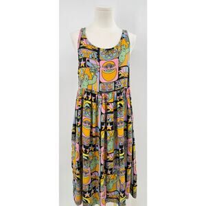 Nooworks Ashley Dreyfus Naomi Dress Black Sleeveless Midi Tank Whimsical S M